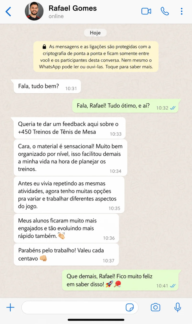 Depoimento de aluno sobre os treinos