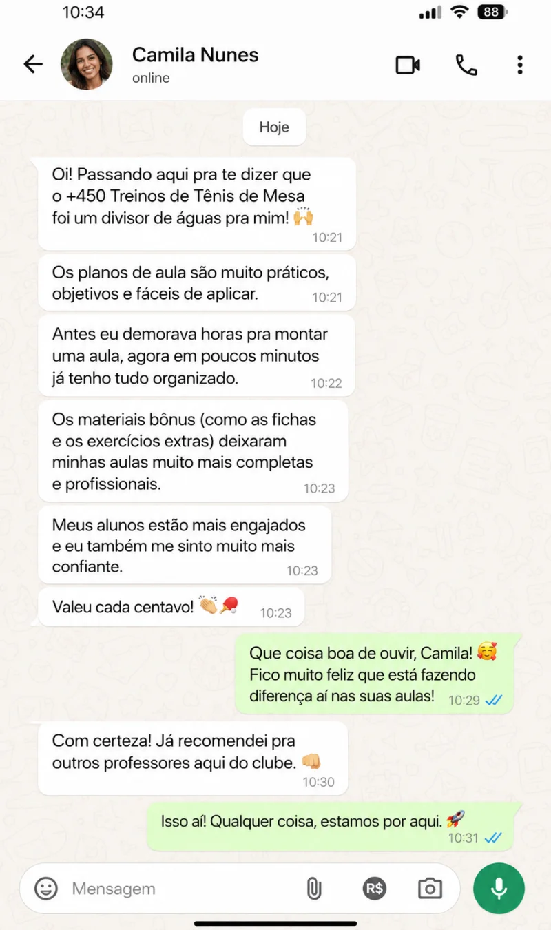 Depoimento de aluna sobre os treinos