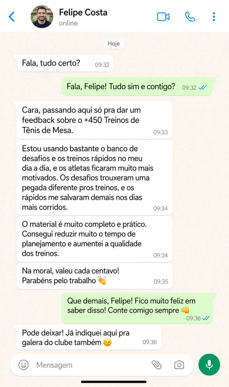 Depoimento de aluno sobre os treinos
